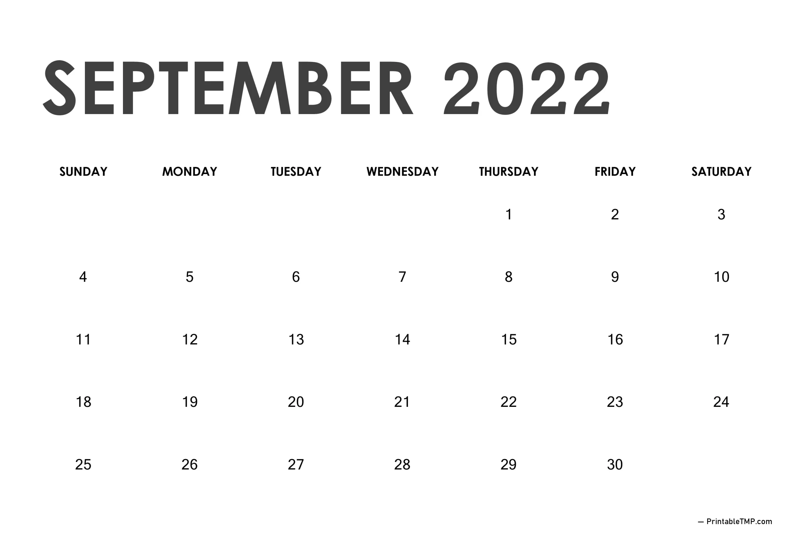 Free Printable September 2022 Calendar Template for Business