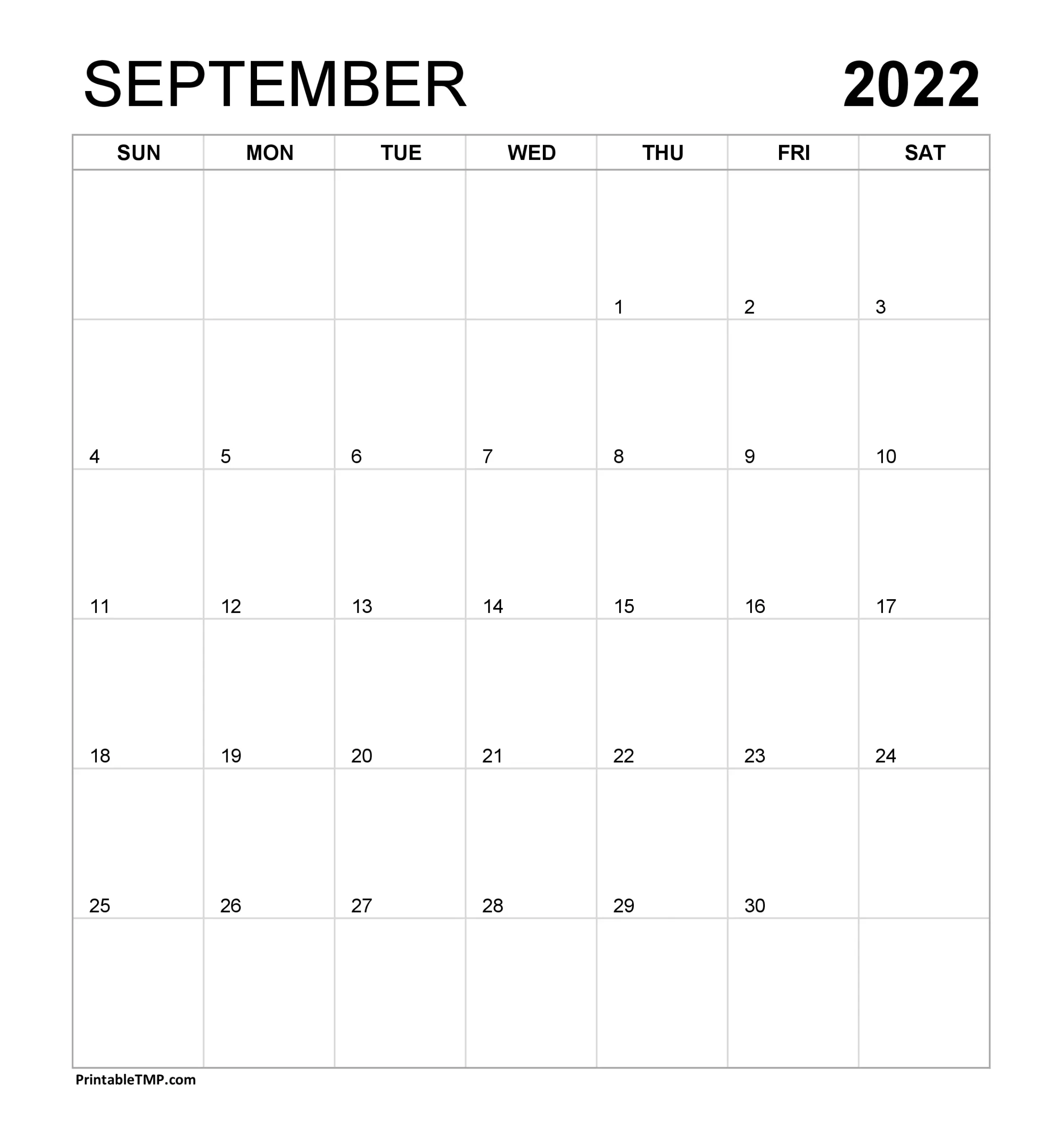 September 2022 Calendar Template Free Download in Vertical Format