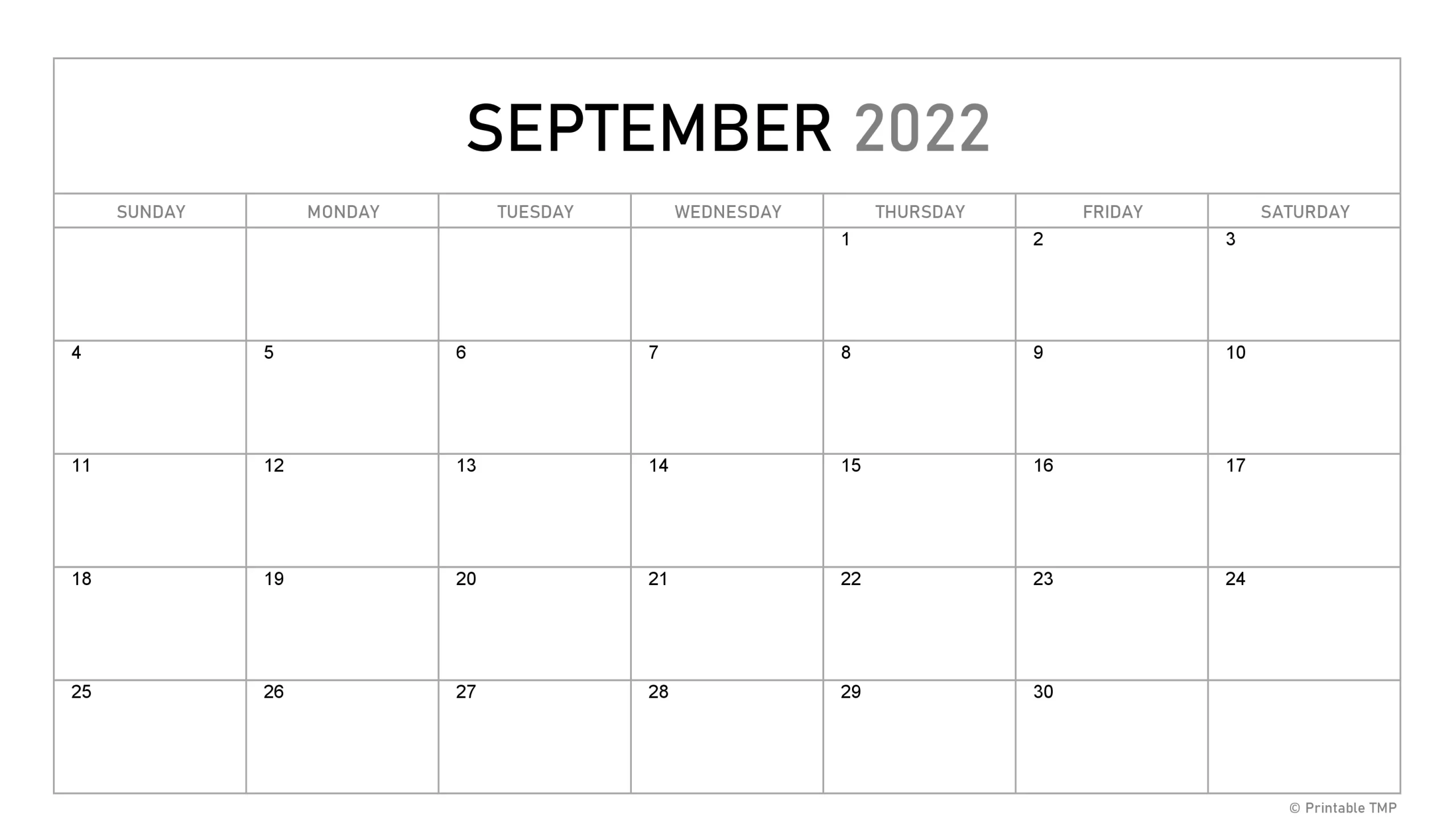 Free Printable Monthly Calendar for September 2022