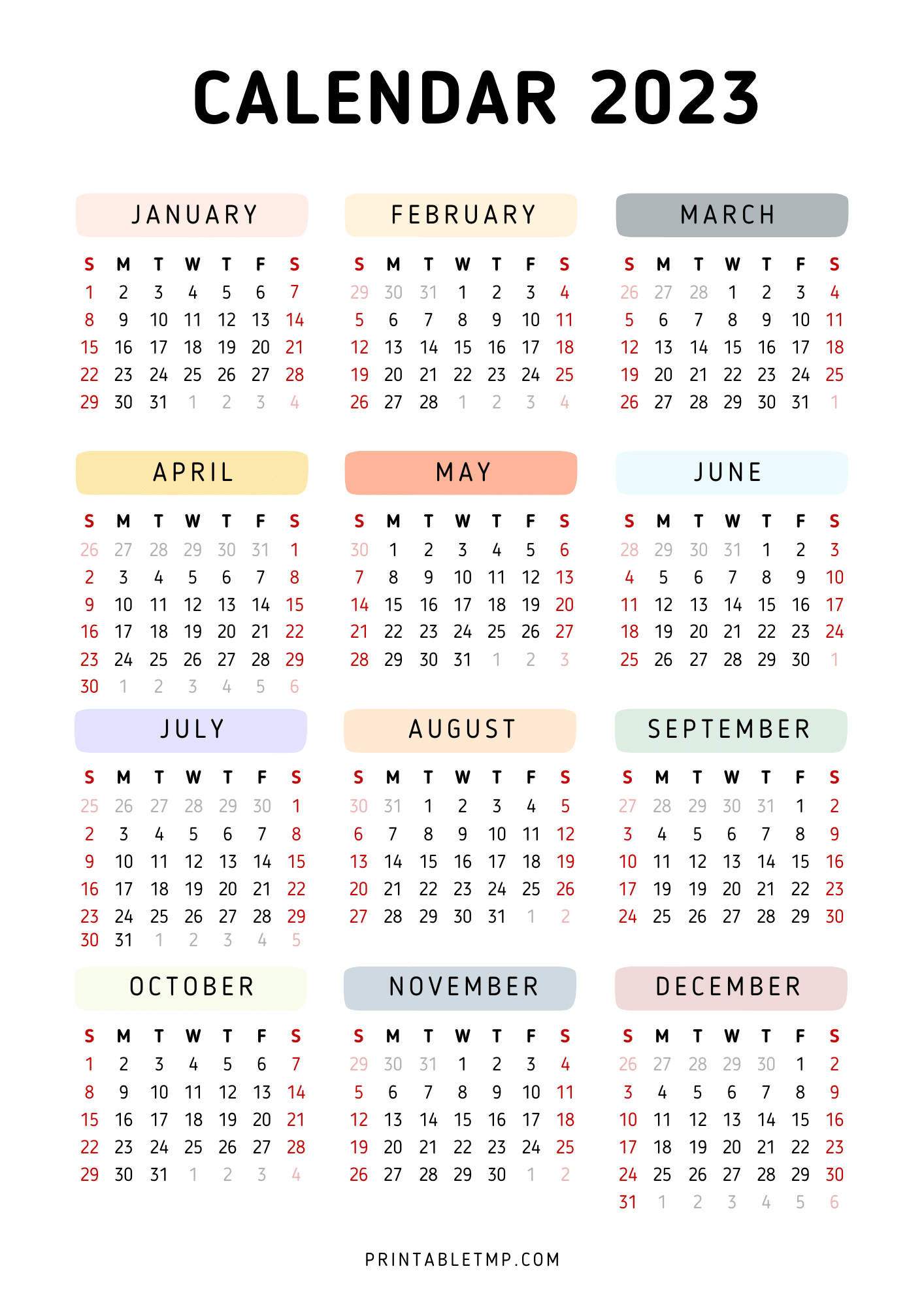 2023 Calendar Printable Template