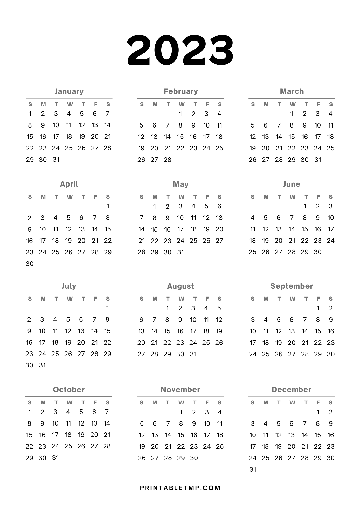 2023 Calendar Printable with USA Holidays | Yearly Planners