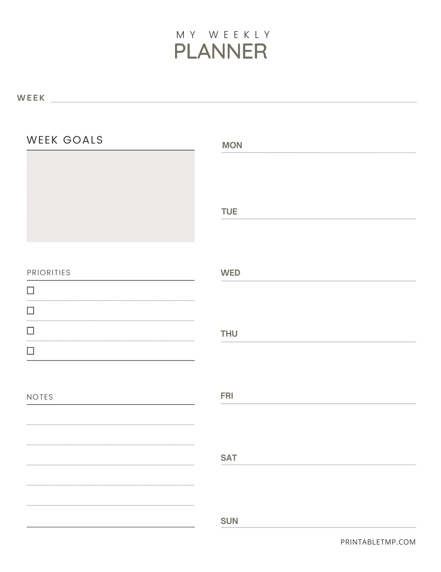 Blank Weekly Planner Printable Free