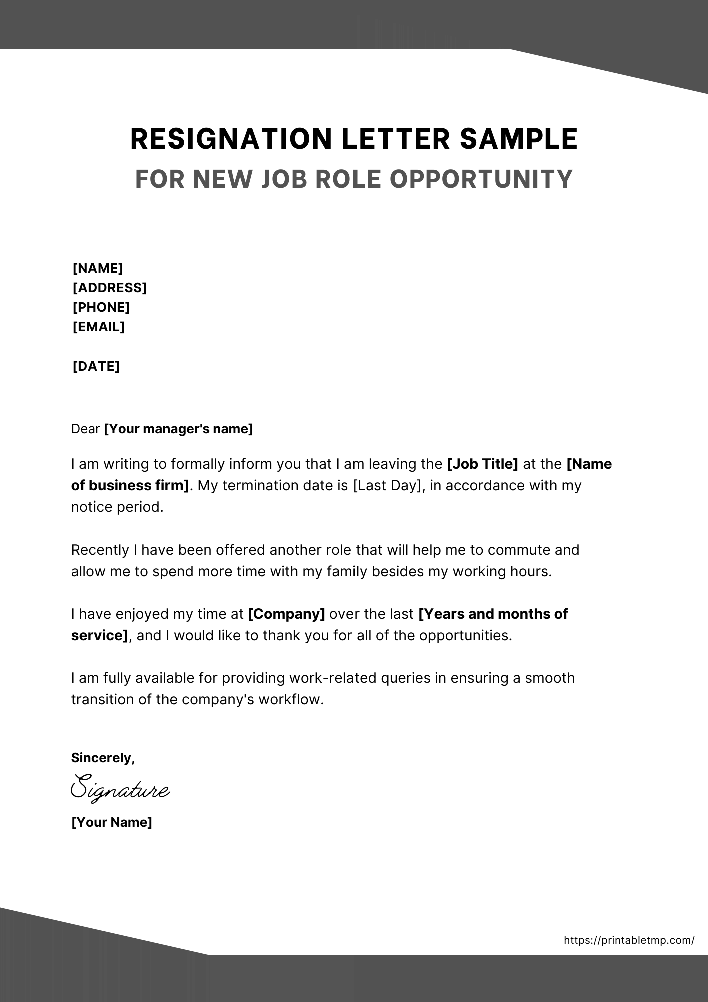 Resignation letter Sample for New Job Role Opportunity