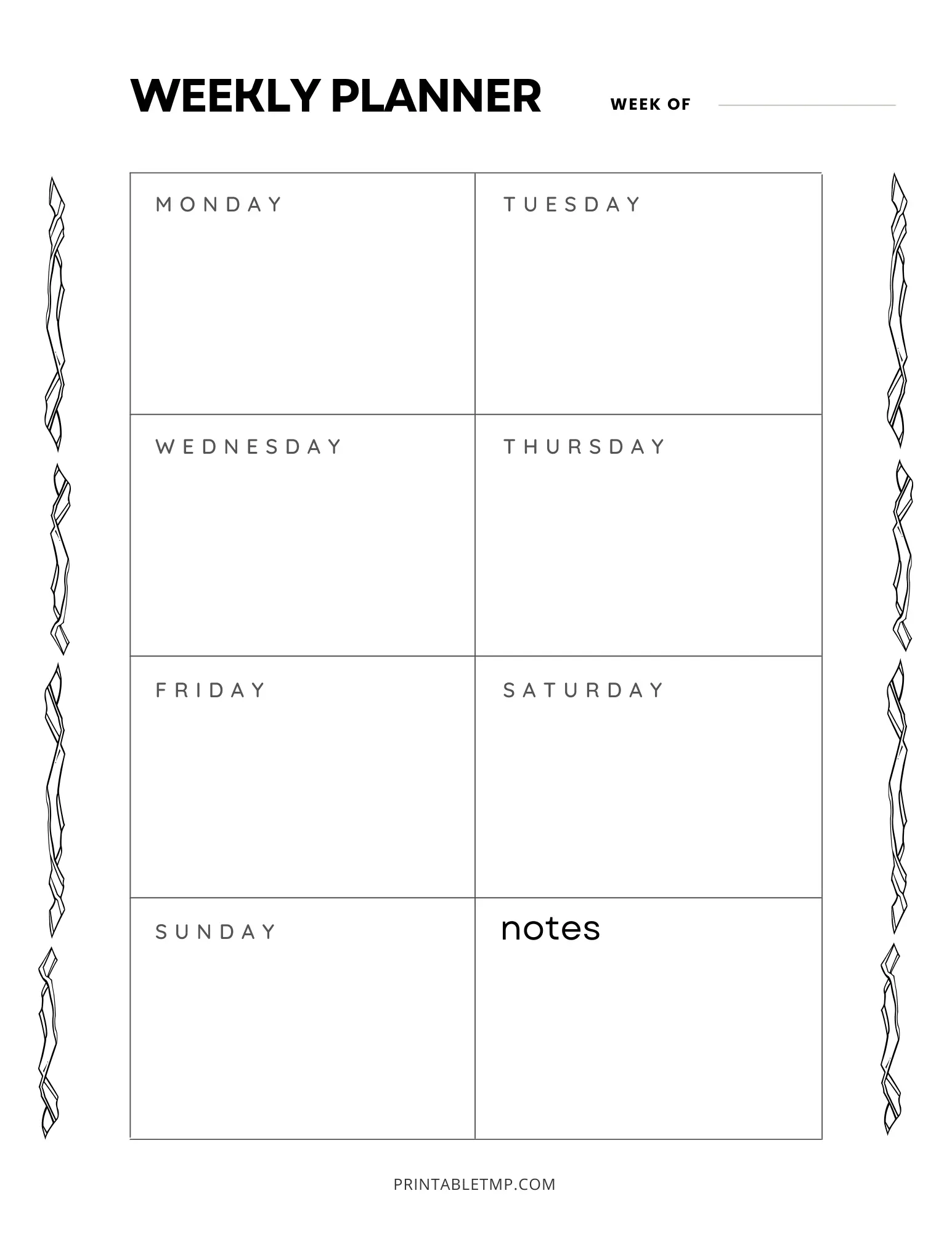 Weekly Planner Printable Black and White